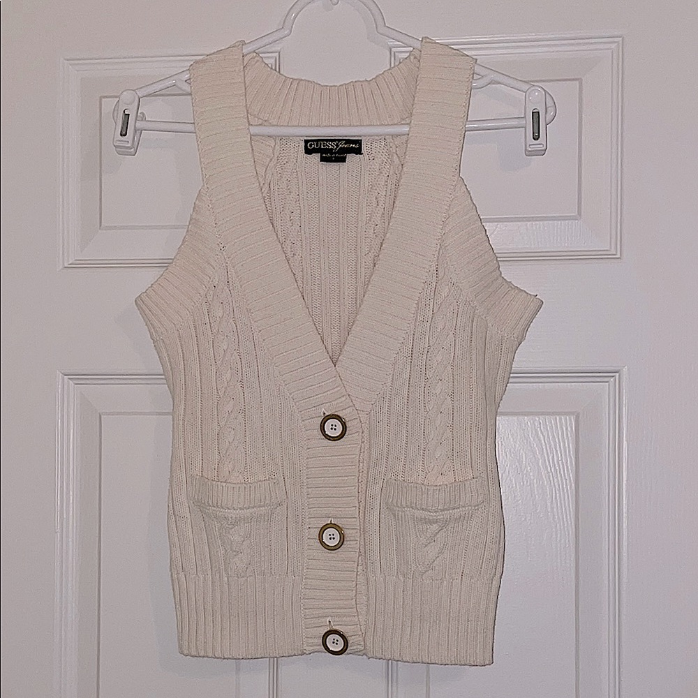 🍦Guess Sweater Vest in Cream with Gold and White Buttons